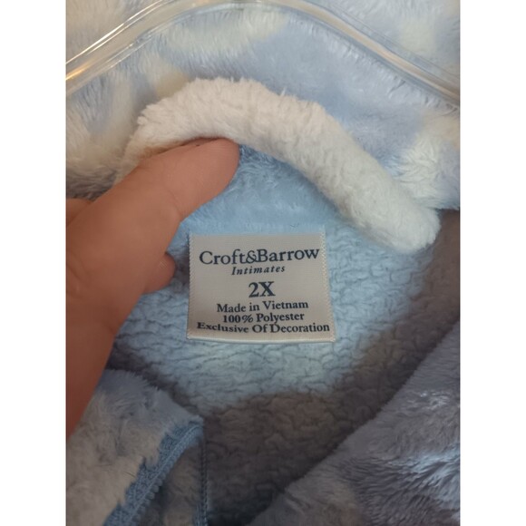 Croft & Barrow Zip Up Plush Robe Sz 2 XL Blue / White - Picture 2 of 4